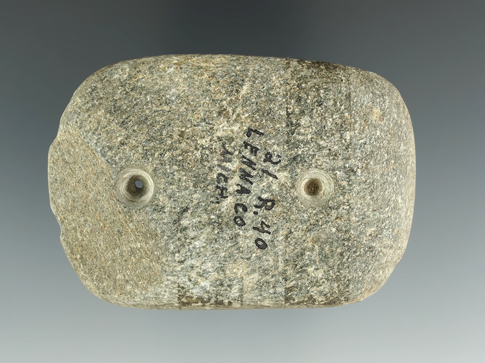 2 15/16" Gorget made from beautiful Mica Schist found in Lenawee Co., Michigan.