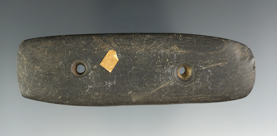 4 1/8" Black Slate Bar Gorget with nice tallies on both ends, found in Western Pennsylvania.