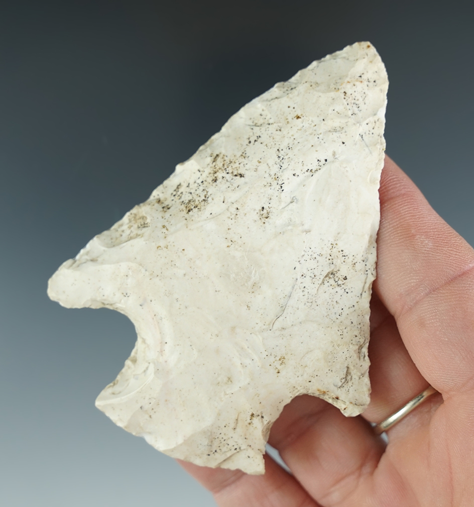 3 5/16" Hopewell Knife with nice mineral deposits on surface. Found in  Hillsdale Co.,  Michigan.