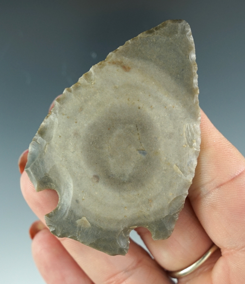 2 1/16" Indiana Hornstone Hopewell made with a uniface side with a perfect "bulls eye". Indiana.