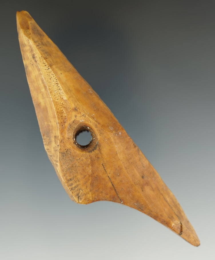 Large 4 1/4" Inuit ivory harpoon toggle preform recovered in Alaska.