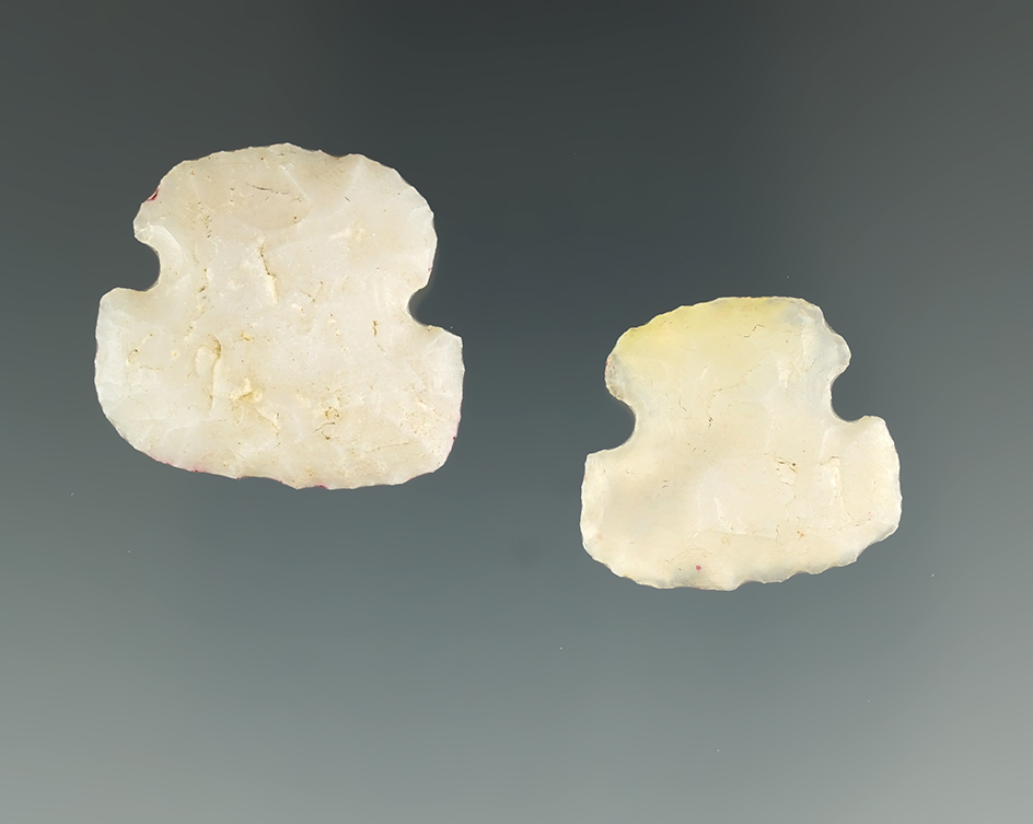 Pair of Luna Agate hafted scrapers found in New Mexico. Largest is 1" wide.