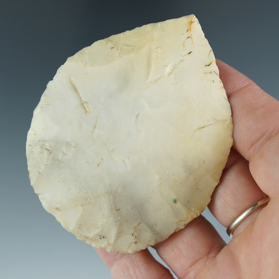 Excellent flaking on this 2 7/8" Woodland Flint Blade found in Cedar Co., Missouri, in 1937.