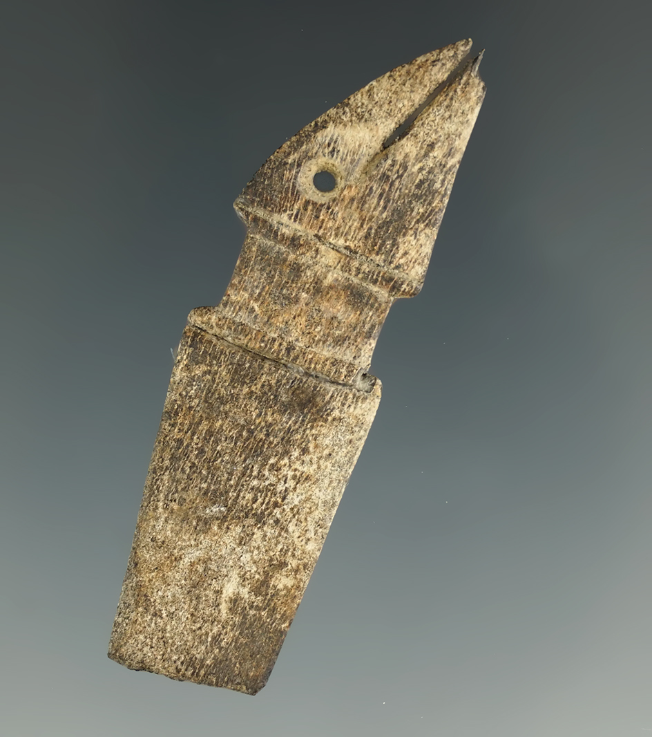 Exceptionally rare! 2 3/16" bone bird effigy, possibly the top section of a hairpin The Dalles, OR.