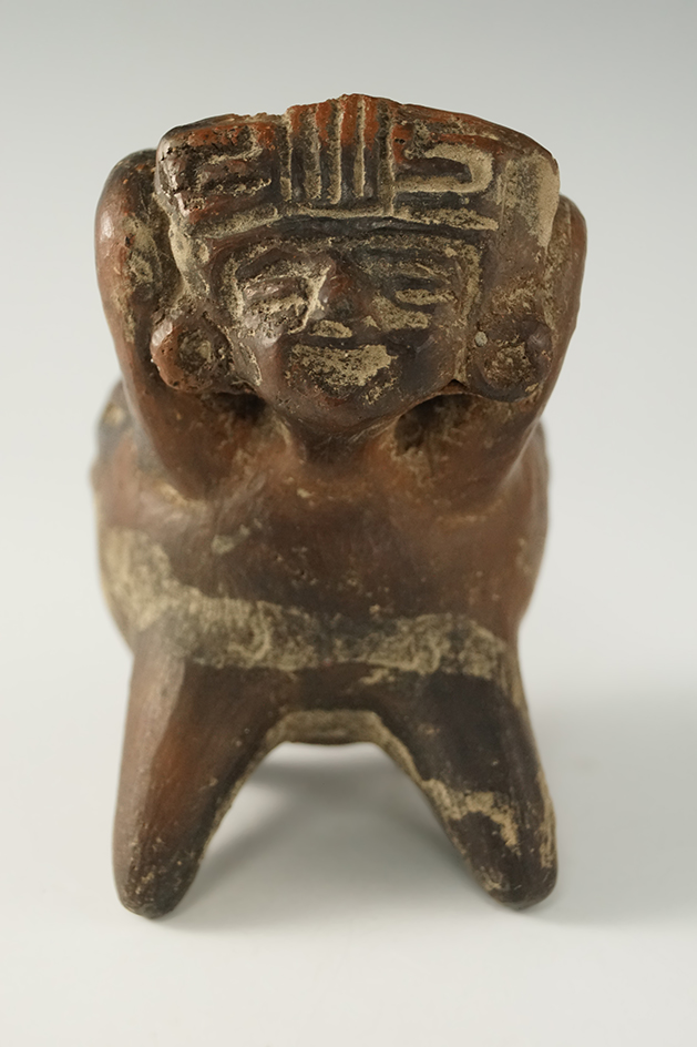3 1/4" nicely made pre-Columbian kneeling human figure found in Mexico.