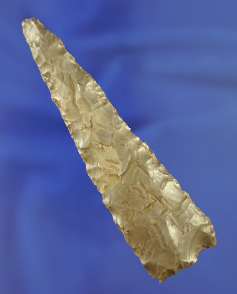 Heavily patinated 4 1/16" Triangular Pipe Drill found in Dearborn Co.,  Michigan. Ex. Dick Coulter