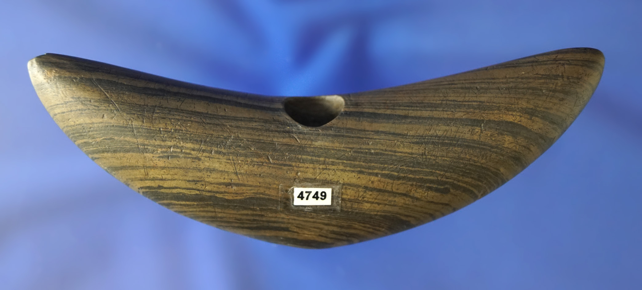 4 3/4" Pick Bannerstone - green banded slate found in Montgomery County Ohio. Ex. Perry.