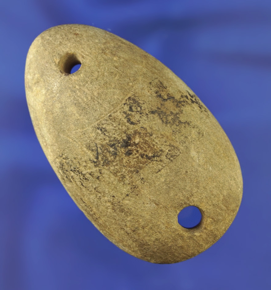 3 13/16" drilled sandstone Gorget found in Sandusky Co.,  Ohio. Ex. Meuser #3539/5.