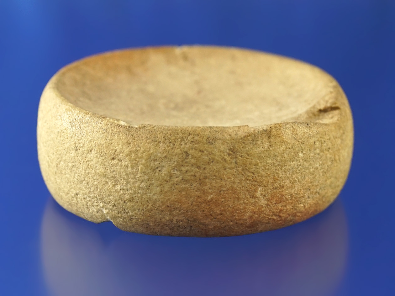 Nice! 2 1/8" Cahokia style Discoidal - heavily cupped on both sides found in IL. Davis G-9 COA.