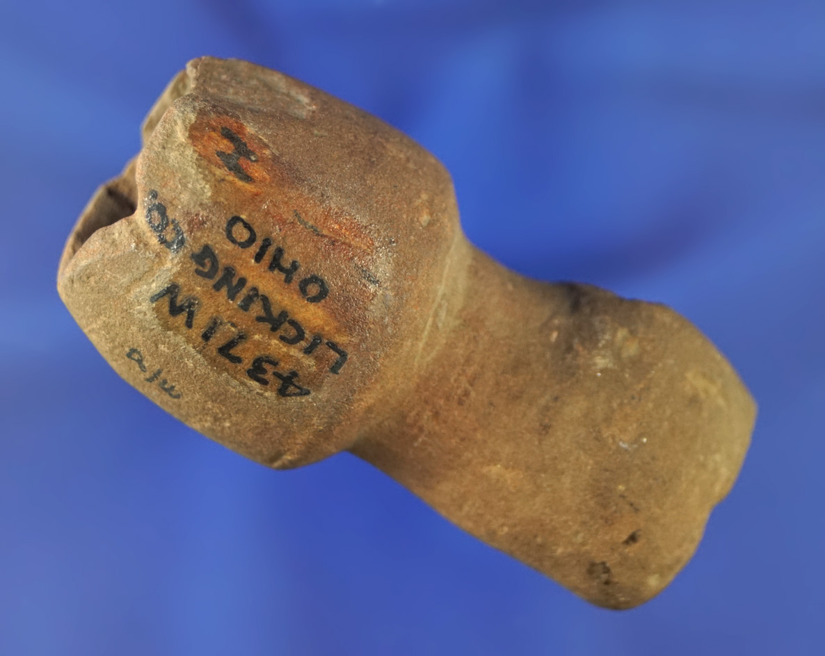 2 7/16" fine grained sandstone Pipe found in Licking Co.,  Ohio. Ex. Wehrle #4371W, Hill, Harding.