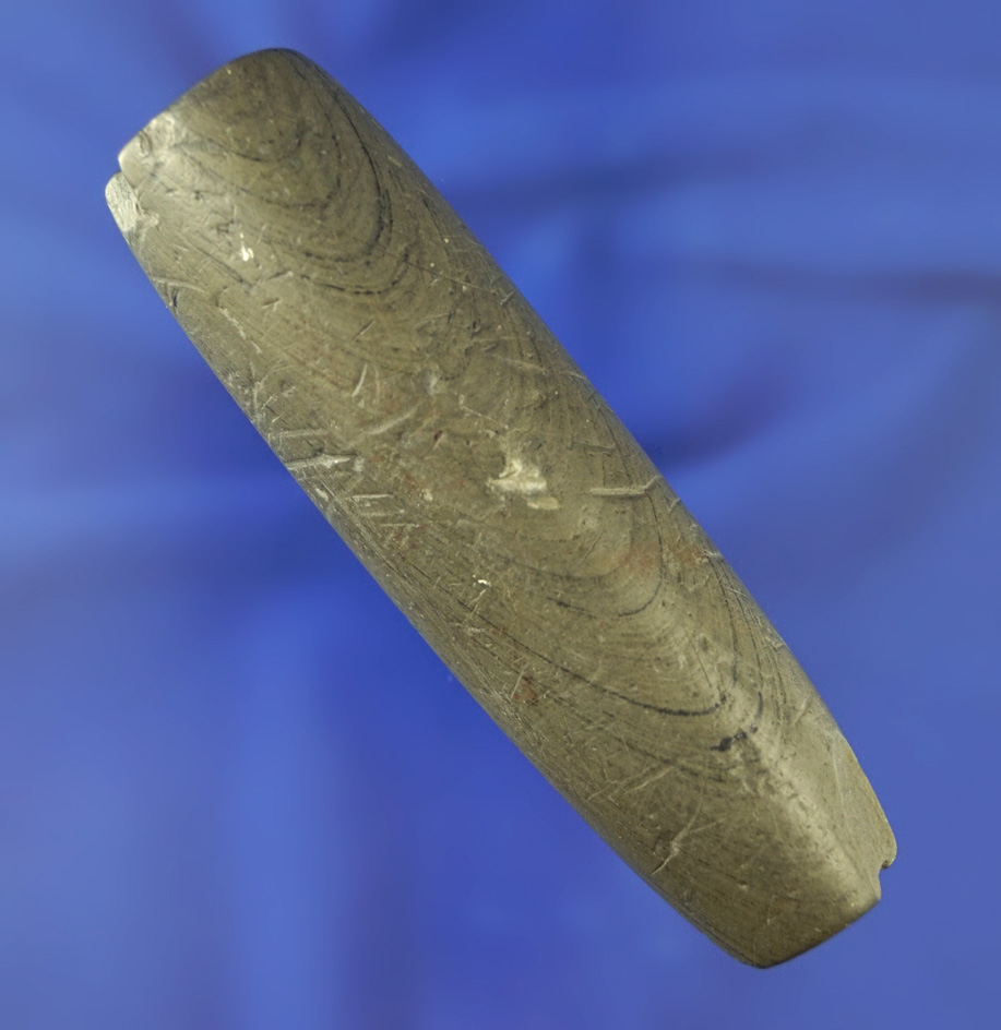 3 5/8" Tubular Bannerstone found in Greenville Ohio made from banded slate. 2 COAs