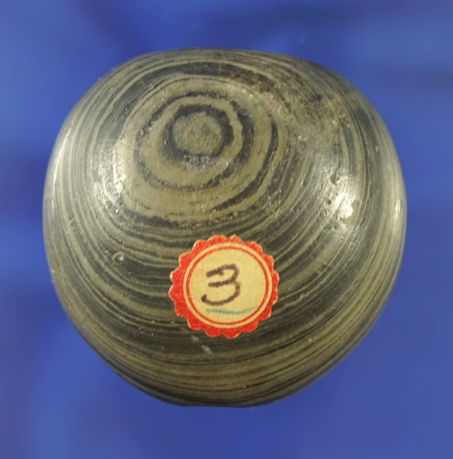 1 13/16" flattened  Ball Bannerstone that is nicely fluted found in Stark Co.,  Ohio - Pictured!