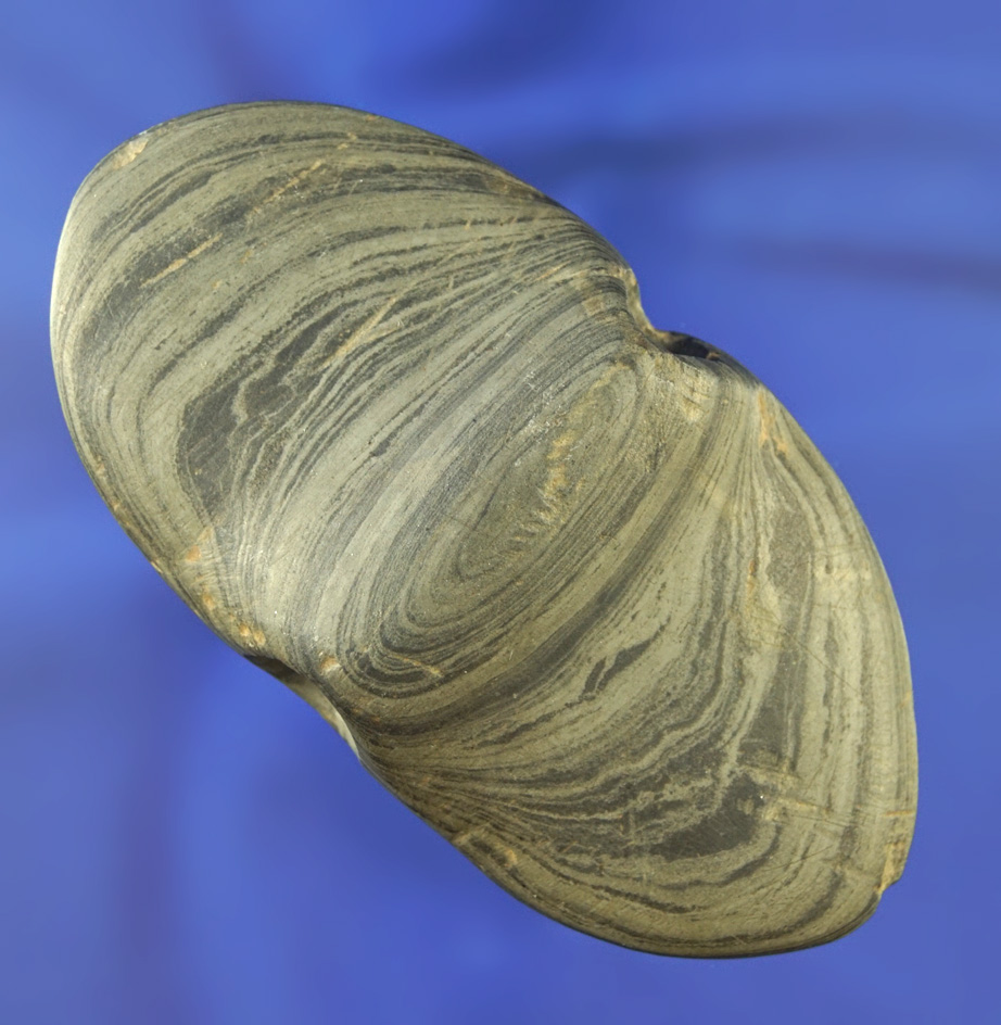 3 13/16" green banded slate Winged Bannerstone with a nicely raised barrel- Miami Co.,  Ohio.