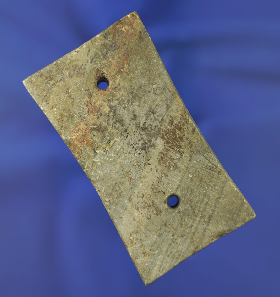 3 1/16" thick and heavily patinated Bi-Concave slate Gorget found in New Jersey.