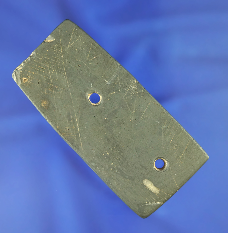 3" Rectangular Gorget - highly engraved on one side with excellent use wear - Wood Co.,  Ohio.