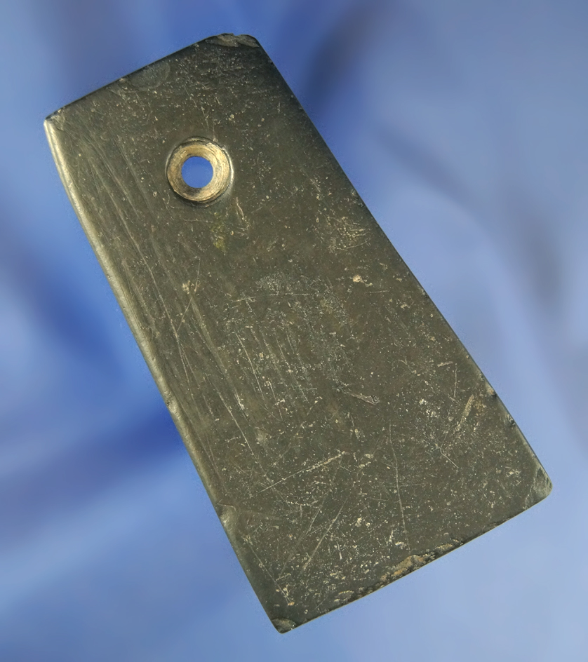 3 5/16" Trapezoidal Pendant with engraving found in Licking Co.,  Ohio. Very nice artifact.