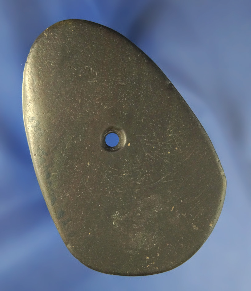 3 1/2" heavily patinated slate Pendant found in Gahanna Ohio in 1952. Ex. Kinsler, Jardine, Hovan