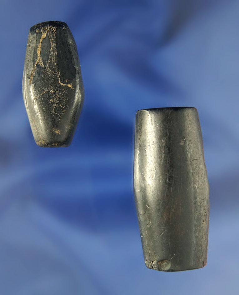 Rare! Pair of large drilled Bone Beads,, largest is 1 15/16" found by Art Gerber at the Crib Mound