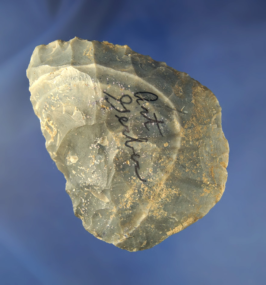 3 7/8" Hornstone Cache  Blade found at the Crib Mound, Spencer Co., Indiana by Art Gerber. Signed