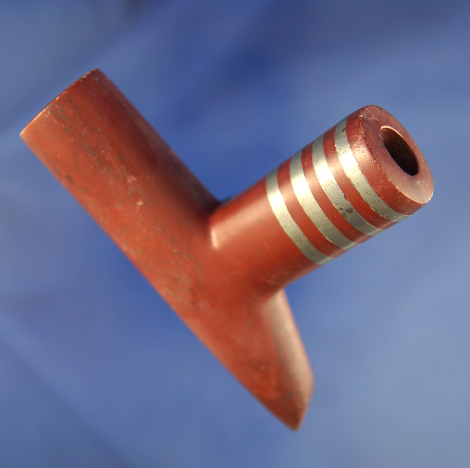 3 7/8" long lead Inlay Catlinite Pipe in excellent condition.