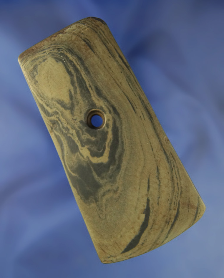 4 1/16" beautifully banded slate Pendant found in Van Wert Co.,  Ohio. Ex. Wayne Bierly collection.