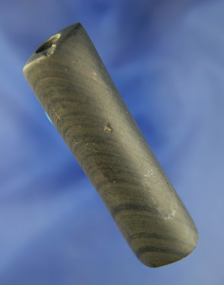 3 3/8" nicely patinated banded slate bar amulet founded Preble County Ohio that is drilled both ends