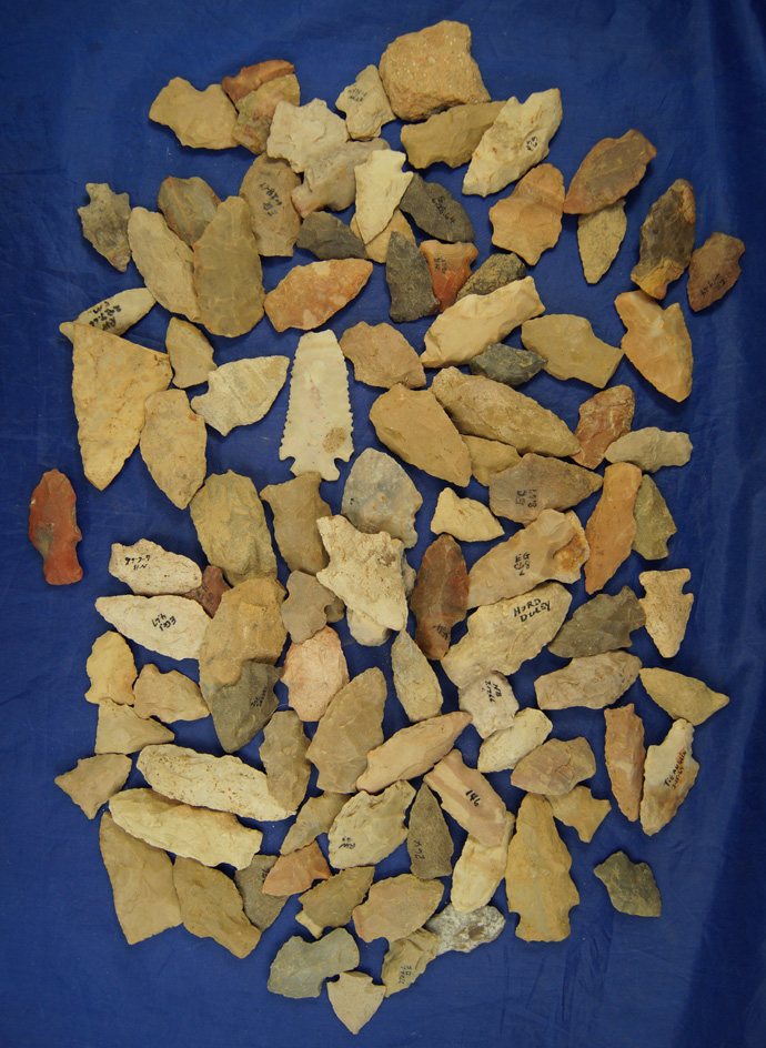 100 Assorted Flint Points and Knives found in Greenup Co., Kentucky. Ex. Claxton.