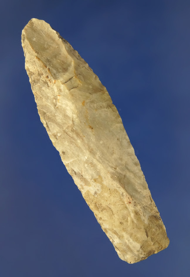 2 15/16" Nebo Hill made from nicely striped Flint with an ancient impact fracture to tip found in MO