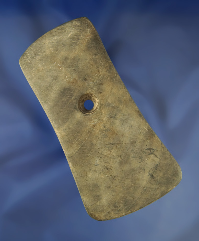 4 9/16" banded slate Bell Pendant found in Ohio that is well patinated.