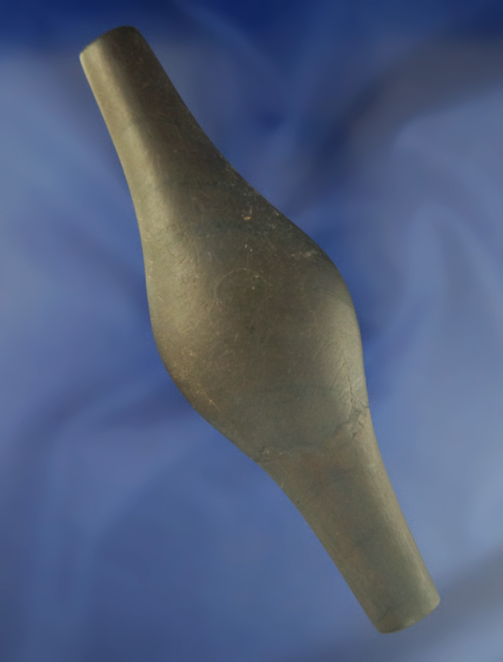 5 7/8" undrilled Adena Expanded Center Gorget that is 1/3 restored found in Ohio. Ex.  Thiebeau.