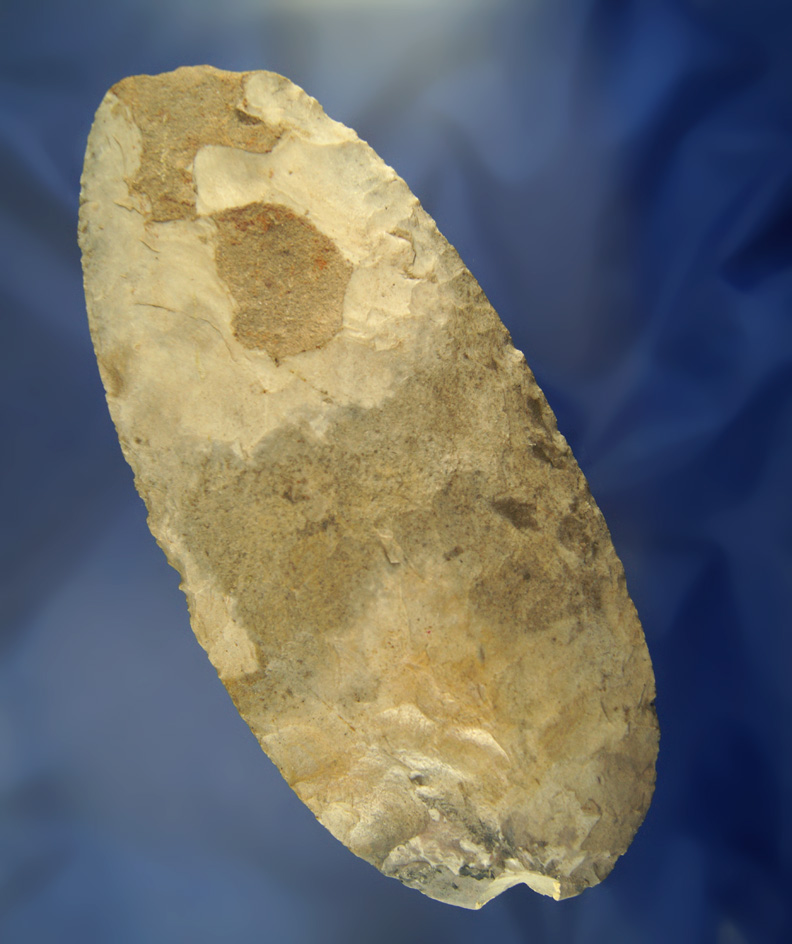 Large 9 3/8" long Flint Hoe found in Indiana with some restoration to bit area.