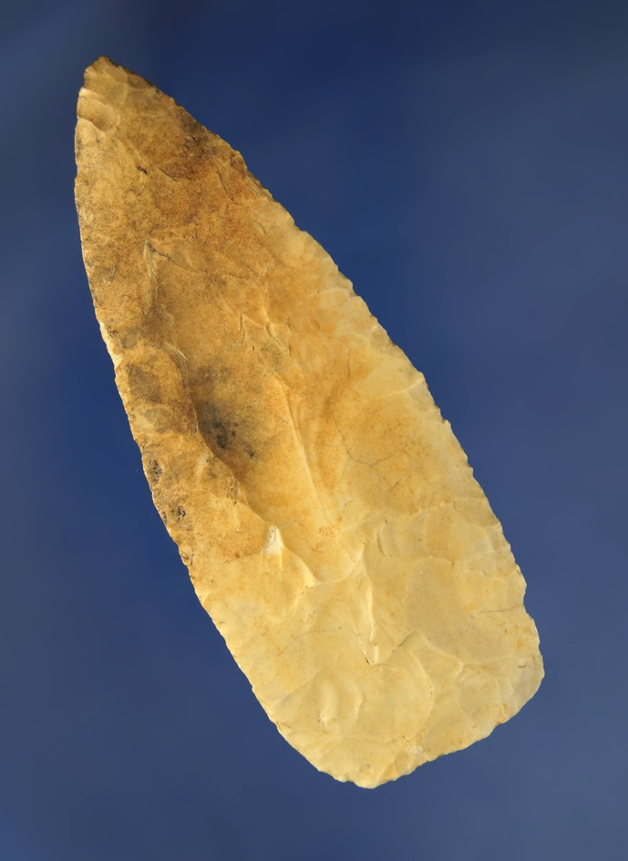 Thin! 3 9/16"Flint Blade found by Art Gerber at the Crib Mound, Spencer Co.,  Indiana.