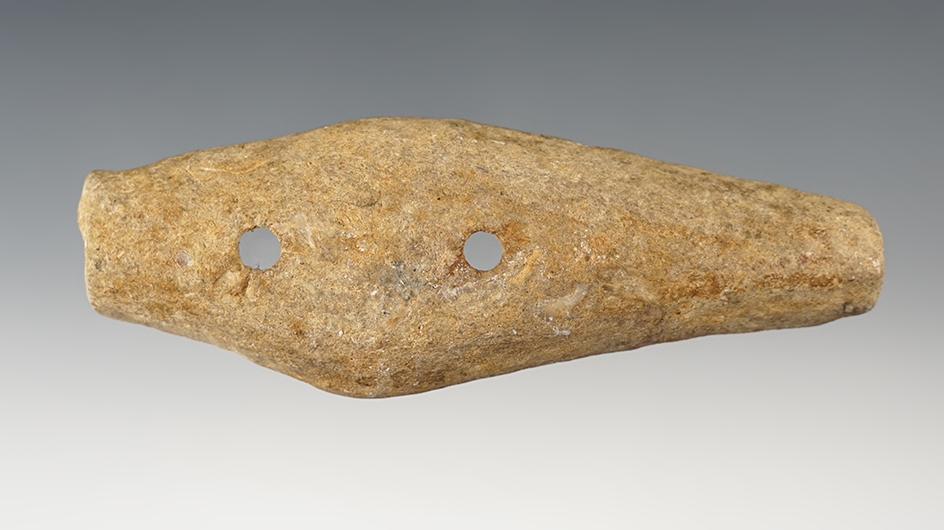 4 3/8" Expanded Center Gorget found in Hancock Co., Ohio.