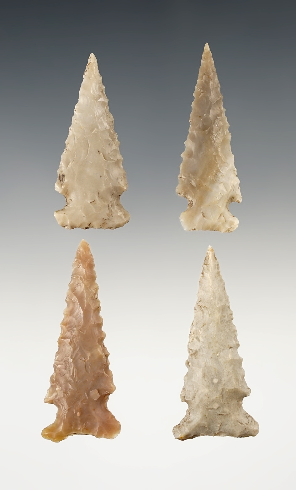 Ex. Museum! Set of 4 finely made Texas Ensor points. The largest is 1 15/16".