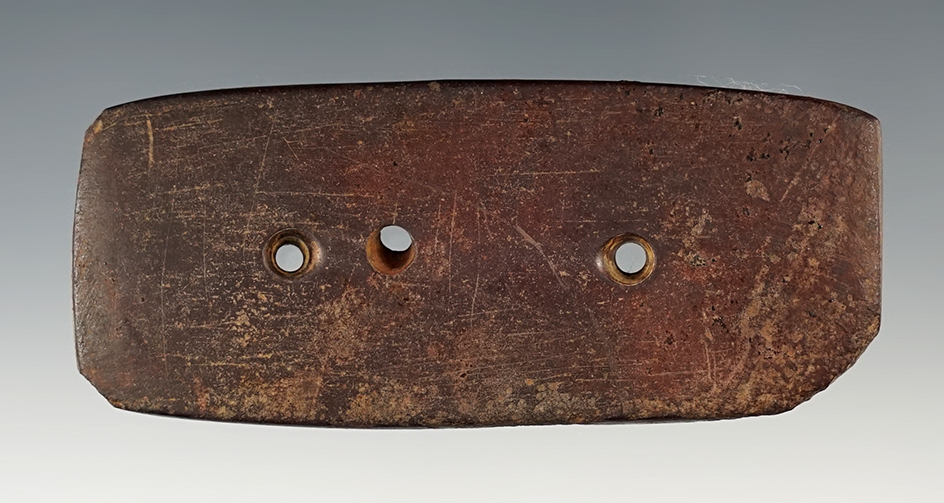 Well made 3 3/8" Hematite 3-Hole Gorget found in Stark Co., Ohio. 