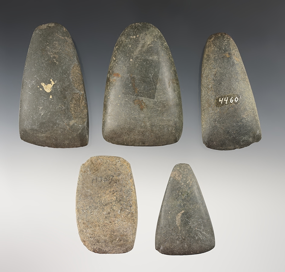 Set of 5 nice Celts found in the Eastern U.S. The largest is 3 5/8".
