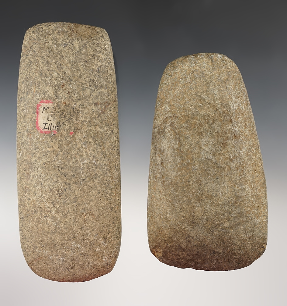 Pair of large Hardstone Celts found in Illinois.  The largest is 6 5/8".