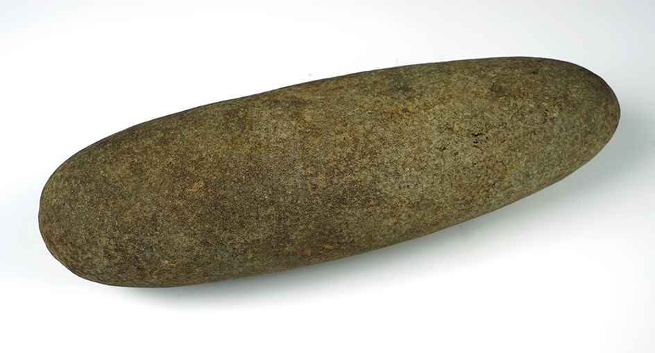 9 1/4" Roller Pestle found in Seneca Co., Ohio. Made from patinated Hardstone. 