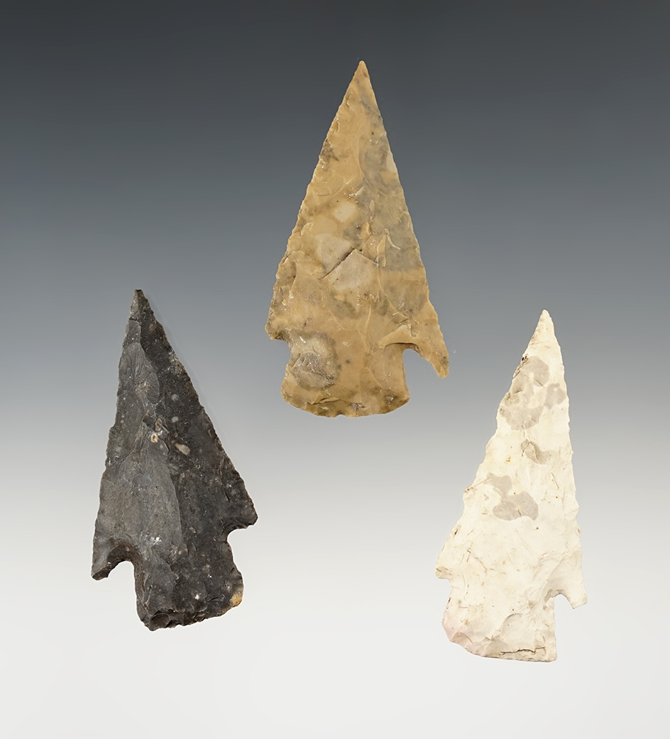 Ex. Museum! Set of 3 nicely made Texas points. The largest is 2 1/2".