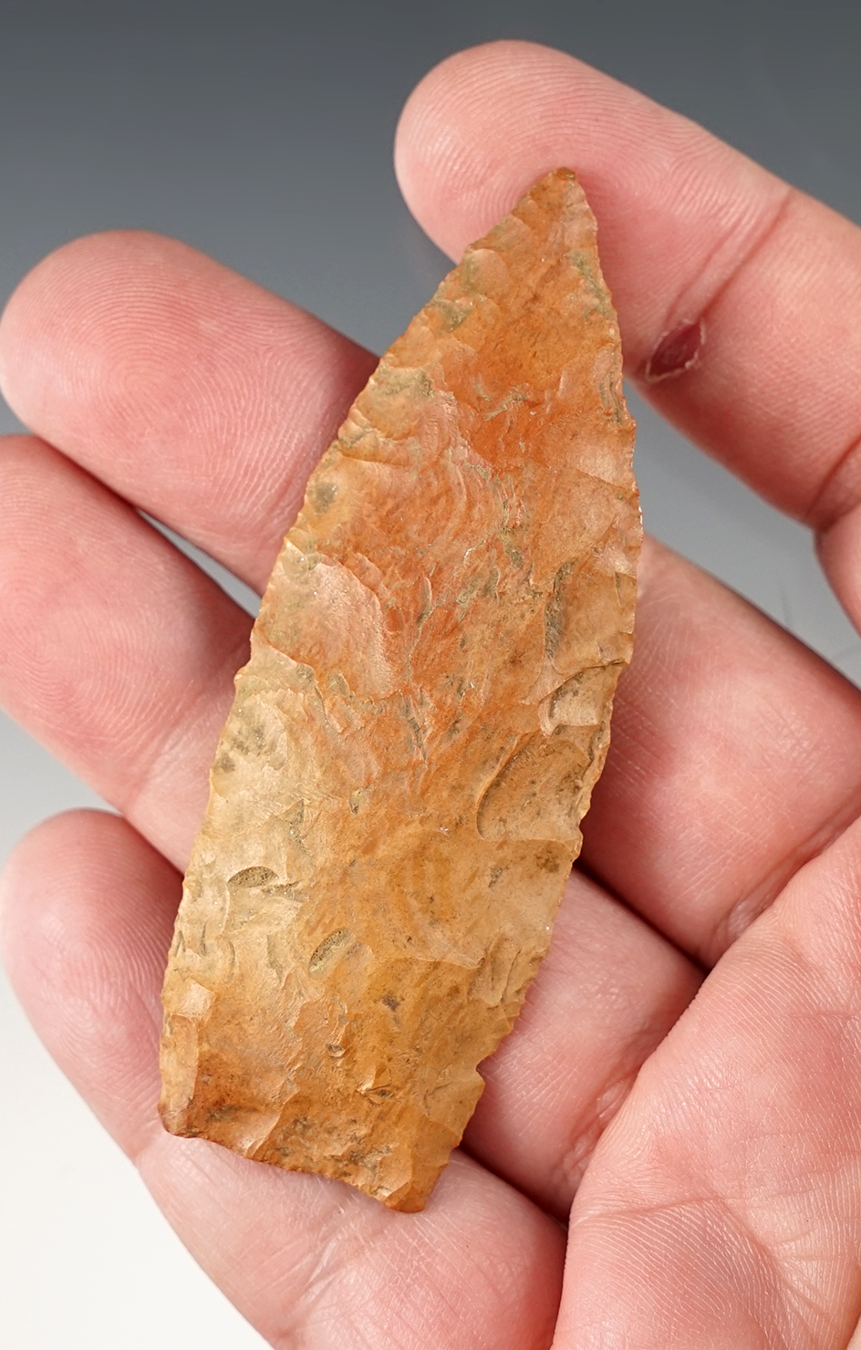 3 1/16" Lanceolate - patinated Buffalo River Chert. Found in Hardin Co., Tennessee.