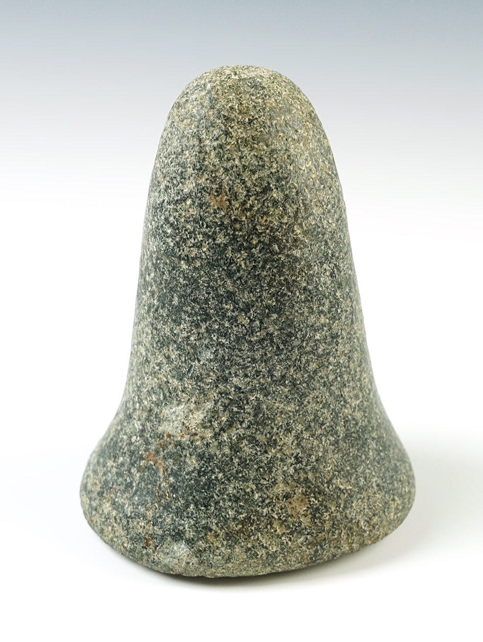 4 3/4" Pestle with nice use polished and handle area. Nice nutting divot on base. Found in Ohio.