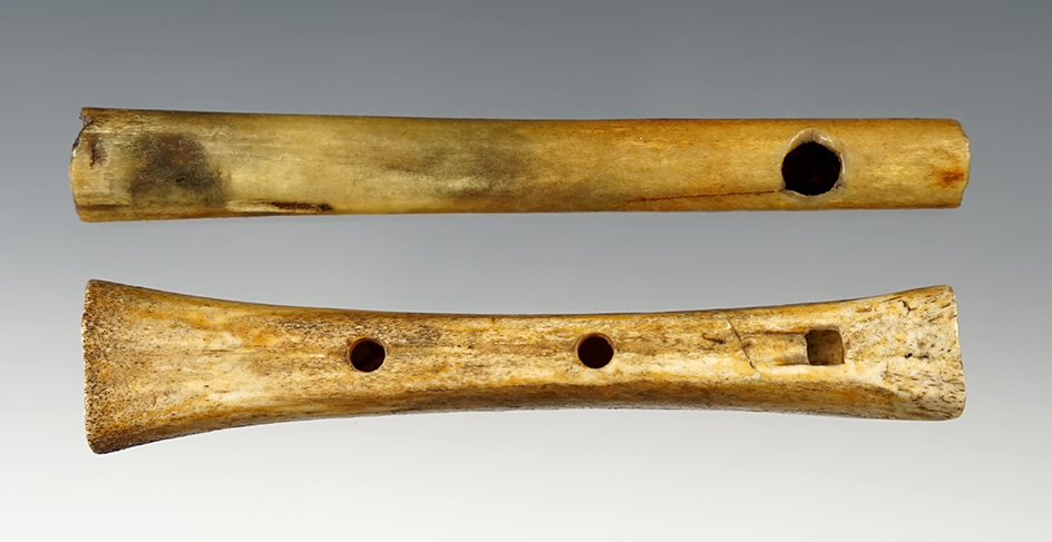 Pair of rare Bone Flutes. One was found at the Fox field Site in Mason Co., Kentucky. 