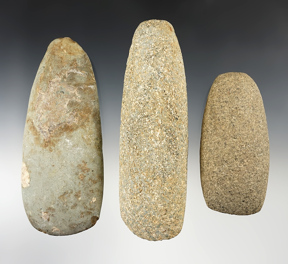 Set of 3 nice Ohio Hardstone Tools including 2 Celts and 1 Adze. The largest is 6 13/16".