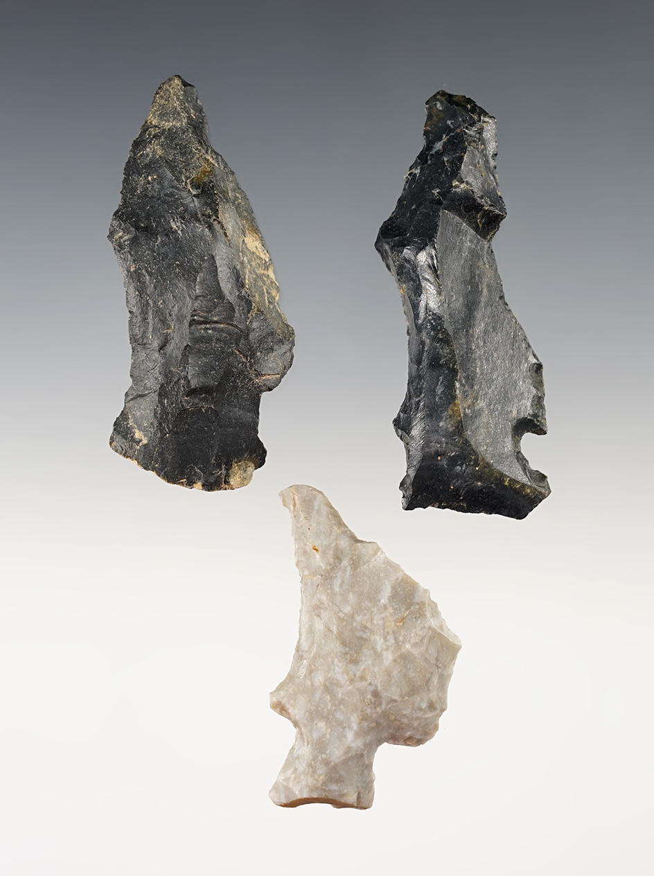 Set of 3 rare Hafted Shaft Scrapers found in Ohio. The largest is 2 5/8".