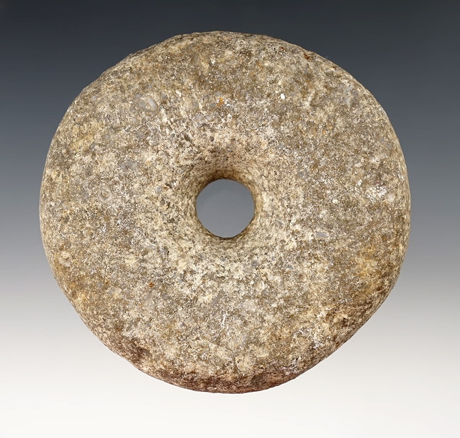 3 7/16" Diameter PreColumbian Perforated Stone Disc/Clubhead. 