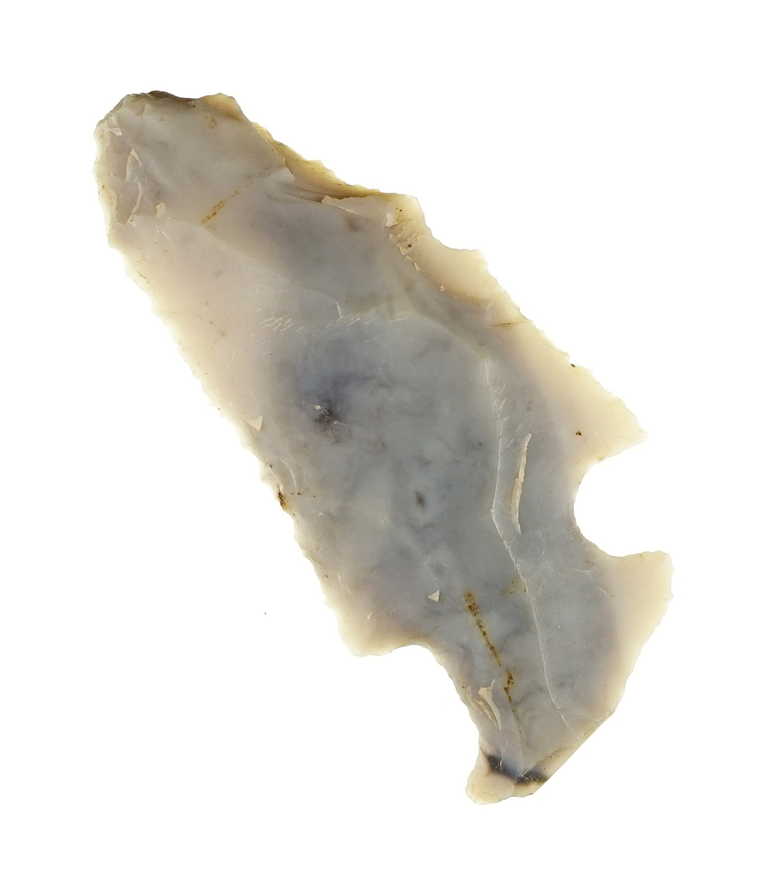 Classic style 2 3/4" Flint Ridge Flint hafted shaft scraper found in Ohio.