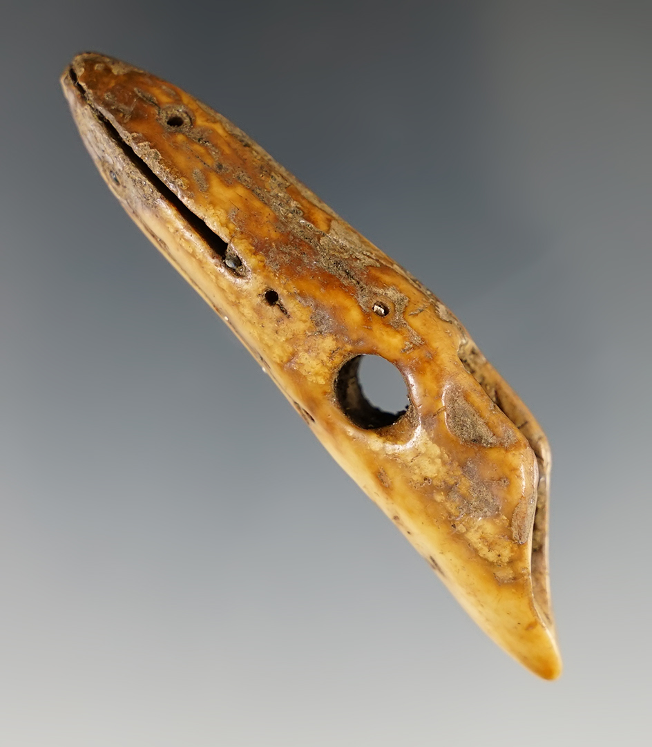 Excellent engraving on this 2 13/16" ivory harpoon toggle found in Alaska.