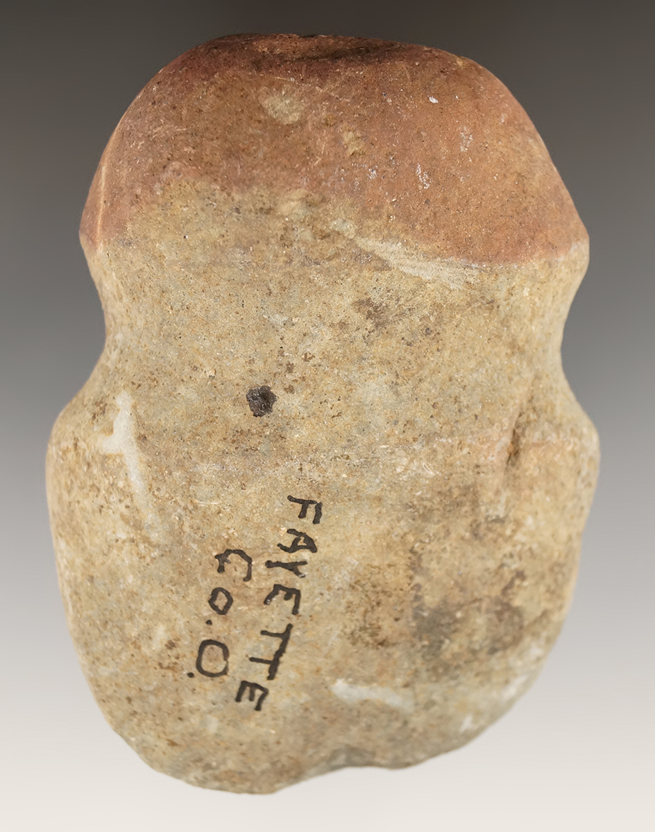 4 1/8" Archaic Full Grooved Axe with an unusual "red" stained poll. Found in Fayette Co., Ohio.