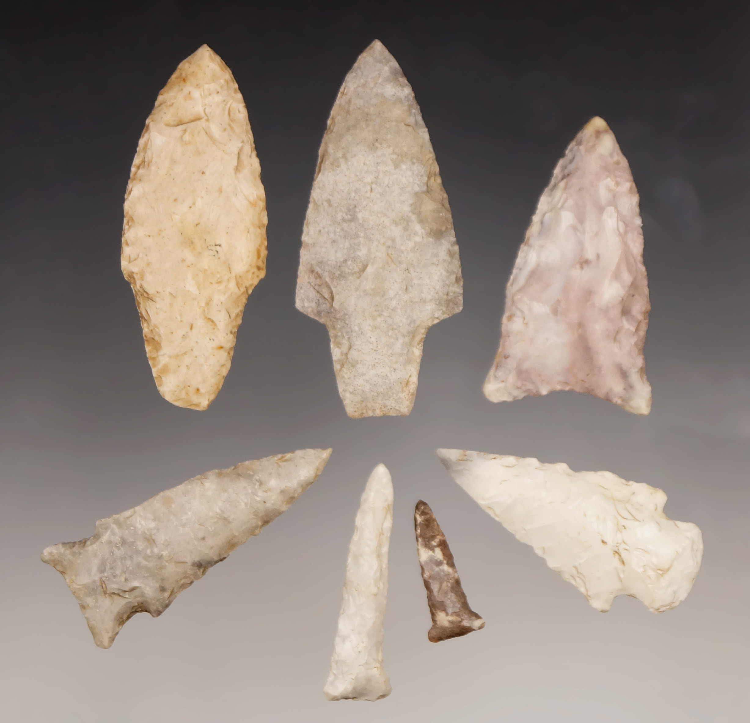 Set of 7 nice Missouri artifacts including 5 Points and 2 Drills. Largest is 2 1/2".