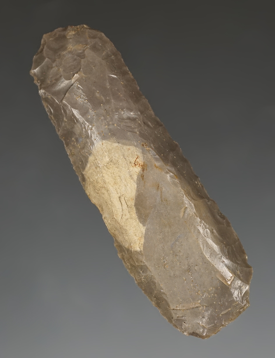 Beautifully flaked 3 3/16" Knife made from Hornstone. Found in 1933 in Cass Co., Indiana.